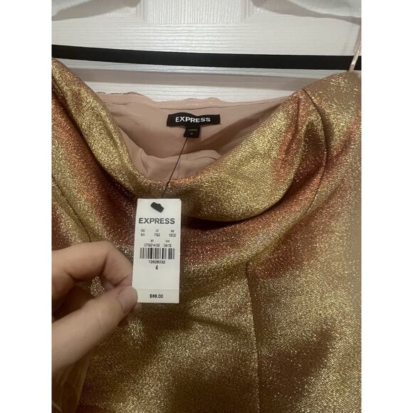 Express Women’s Gold Shimmer Sleeveless Mini Dress Size 4 NWT cocktail - Picture 5 of 15